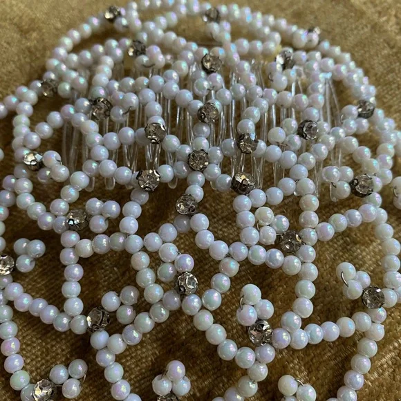 New kippah yarmulke Bridal judaica handmade white color beaded wedding / Kippah - Picture 1 of 4